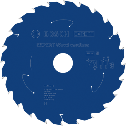 „Bosch EXPERT Wood“ akumuliatoriaus diskinio pjūklo diskas, 190 mm T24.